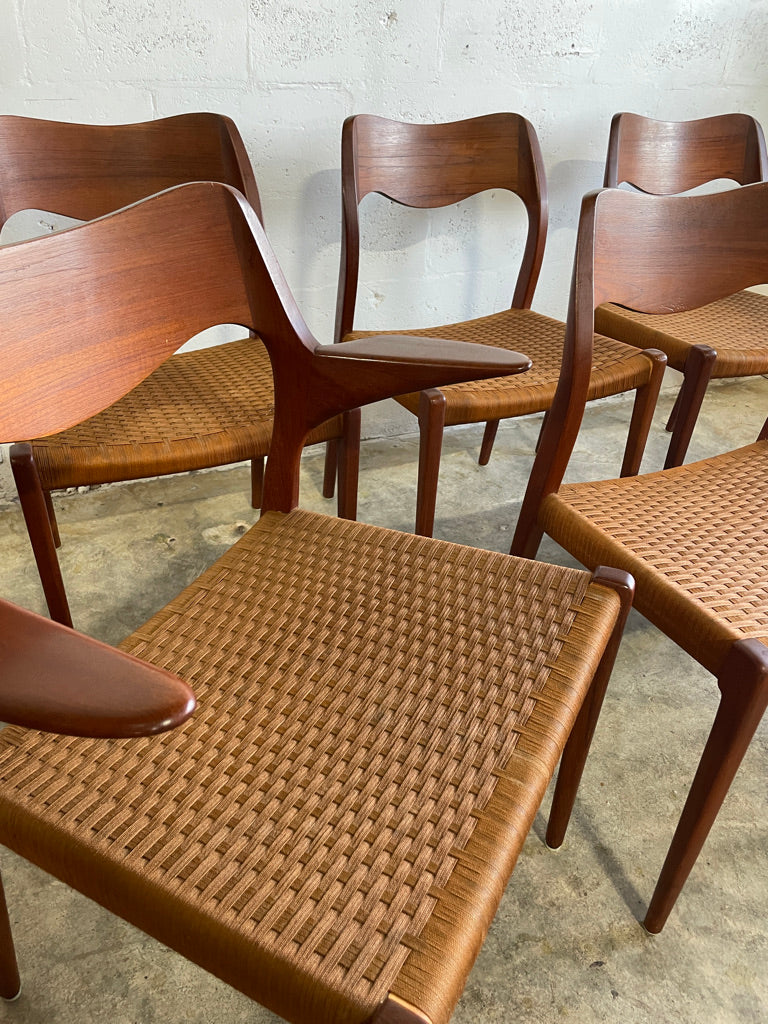 Danish Mid Century Teak Niels Moller Model 55 and Model 71 Dining Chairs