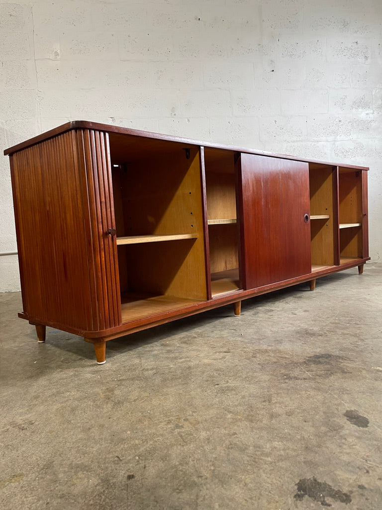 Danish Modern Console or Credenza with Tambour Doors