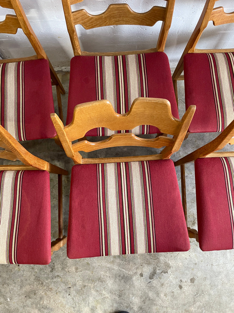 Henning Kjaernulf Oak Razorbacks Dining Chairs Primitive Brutalist Oak Set of 6