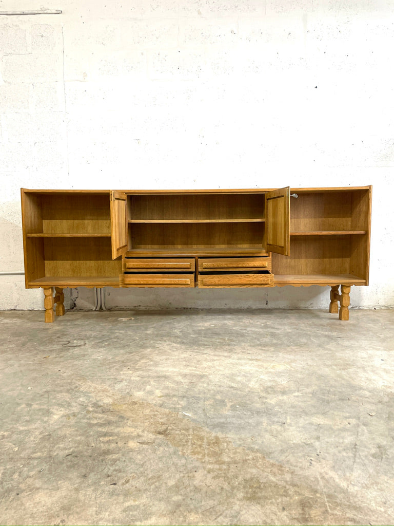 Danish Brutalist Oak Console or Credenza Henning Kjaernulf Attrib