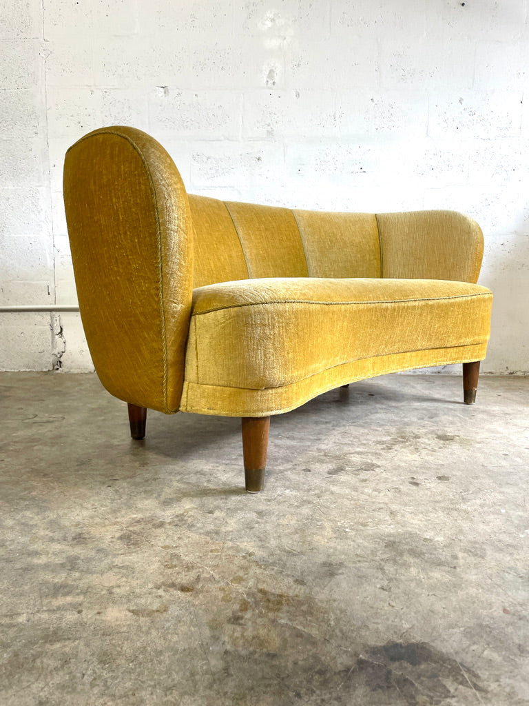 Vintage Danish Modern Curved Banana Loveseat Sofa