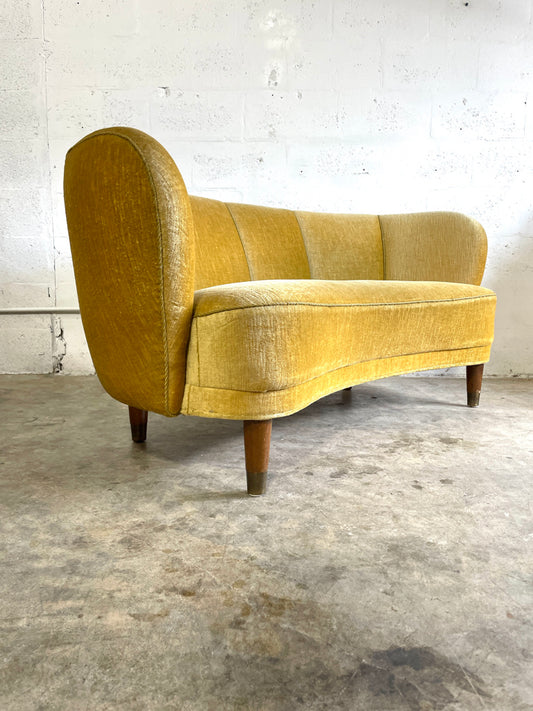 Vintage Danish Modern Curved Banana Loveseat Sofa