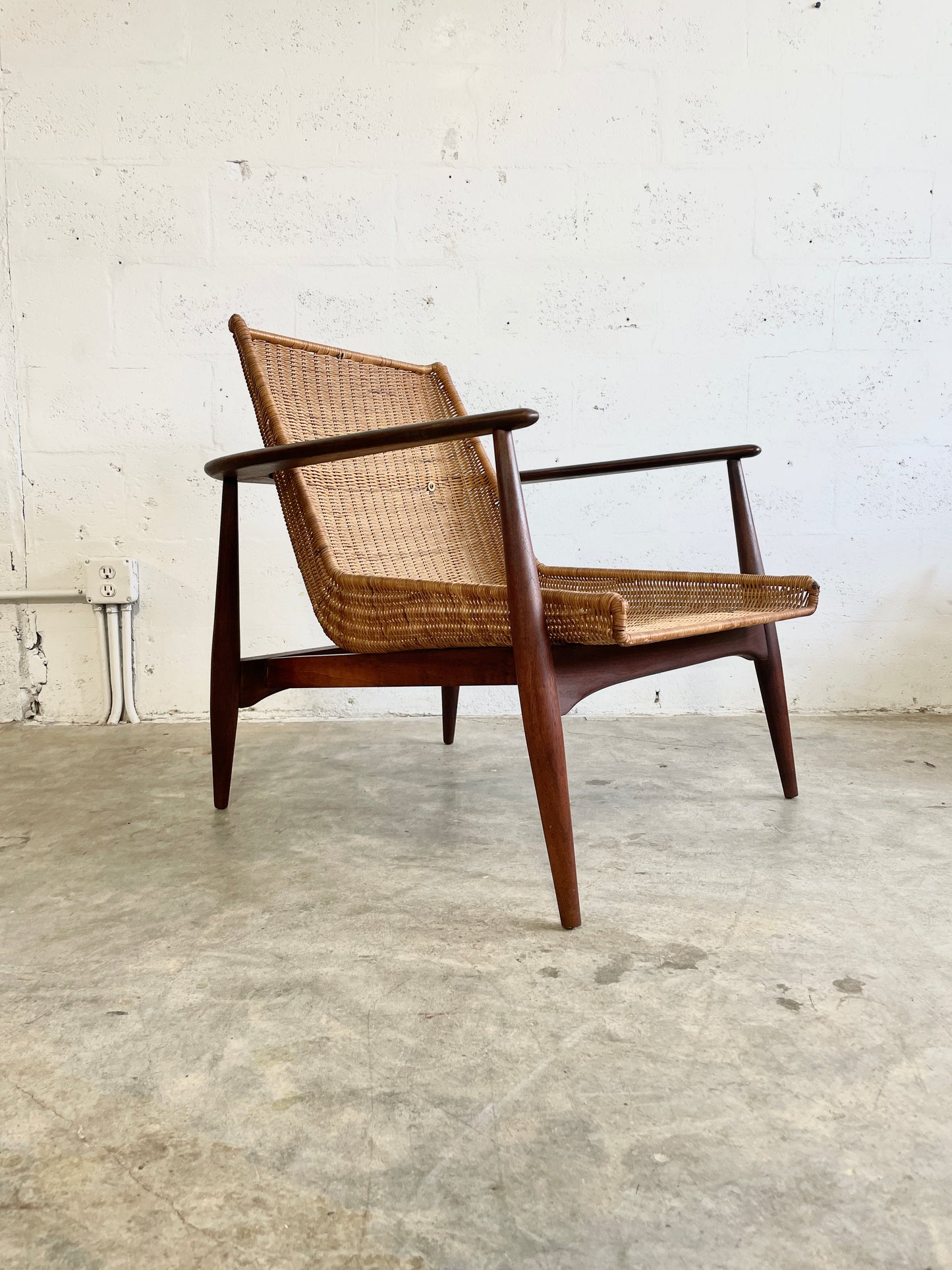 Lawrence Peabody Mid Century Modern Cane Lounge Chair