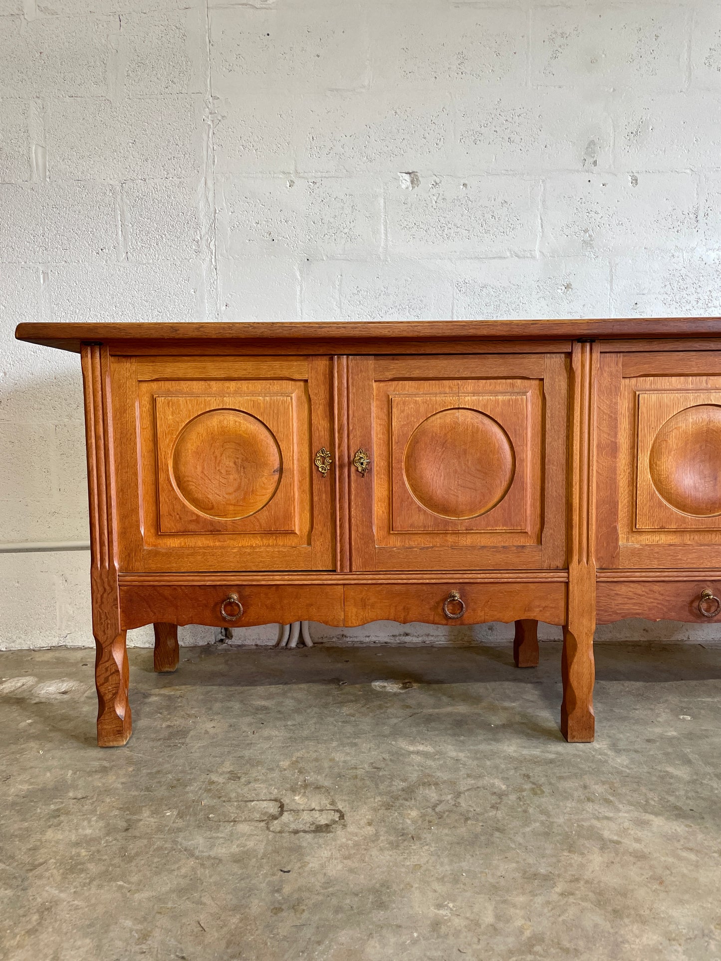 Danish Brutalist Oak Console or Credenza Henning Kjaernulf Attrib