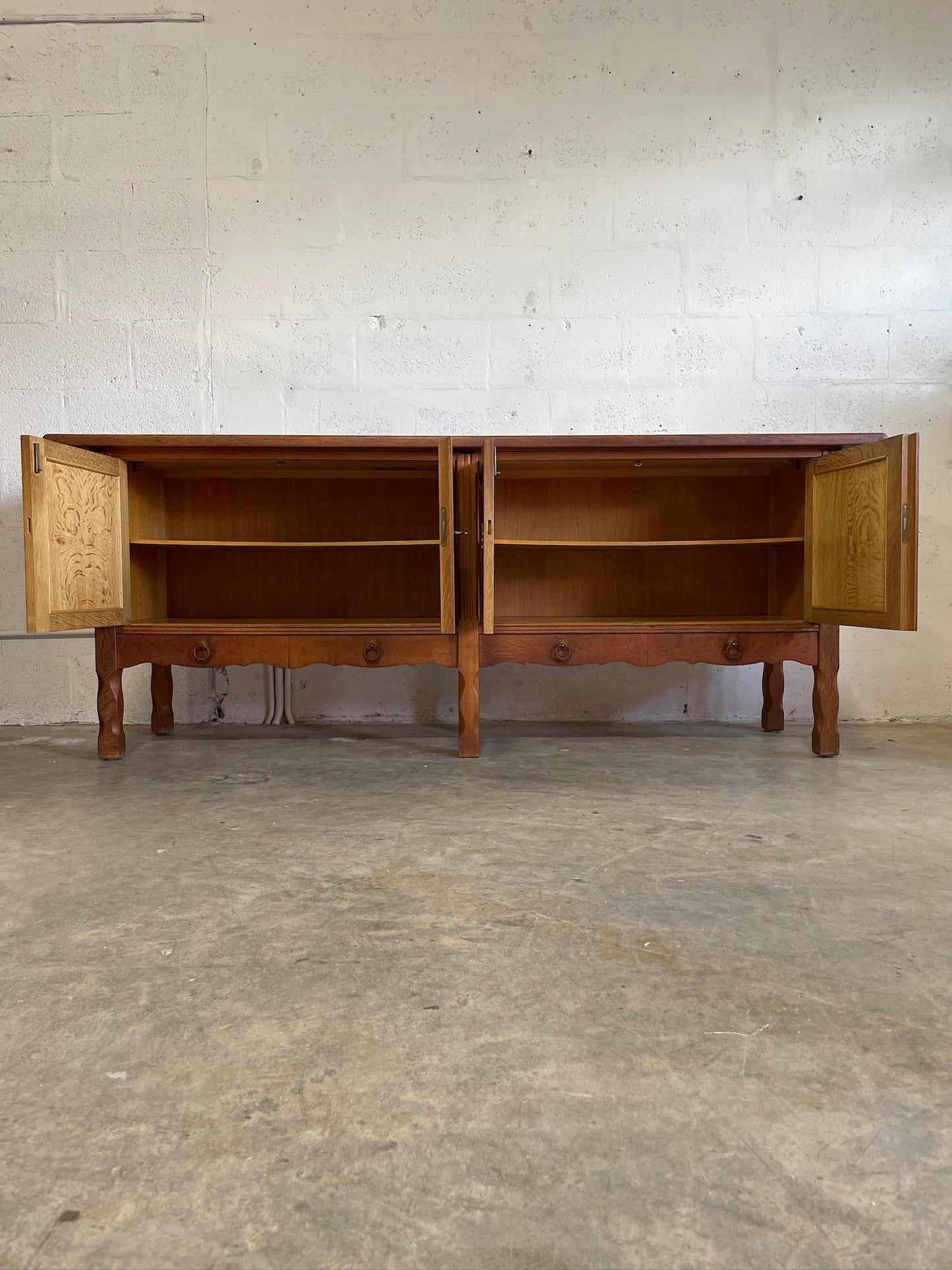 Danish Brutalist Oak Console or Credenza Henning Kjaernulf Attrib