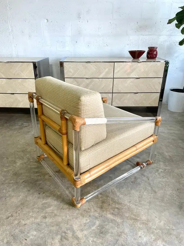 McGuire Lucite and Bamboo Mid Century Lounge Chair