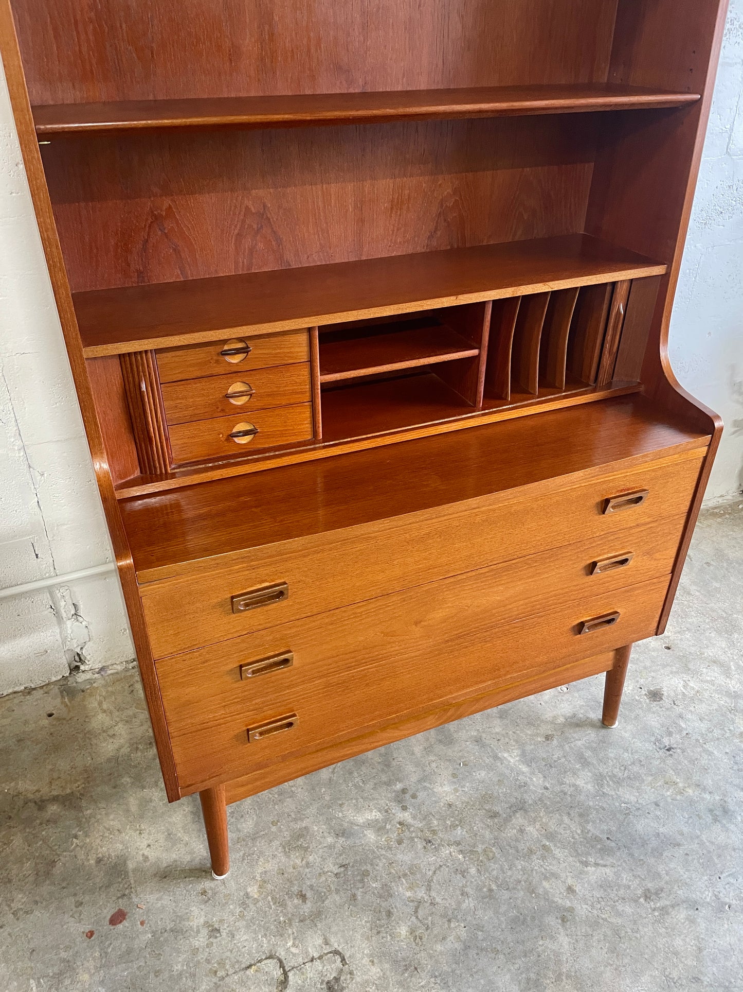 Danish Modern Bookcase with Secretary Desk Johannes Sorth