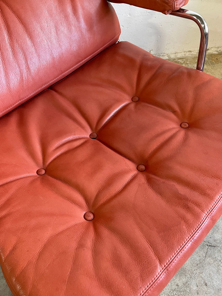 Pair Mid Century Modern "Karin" Chairs by Bruno Mathsson Chrome and Leather