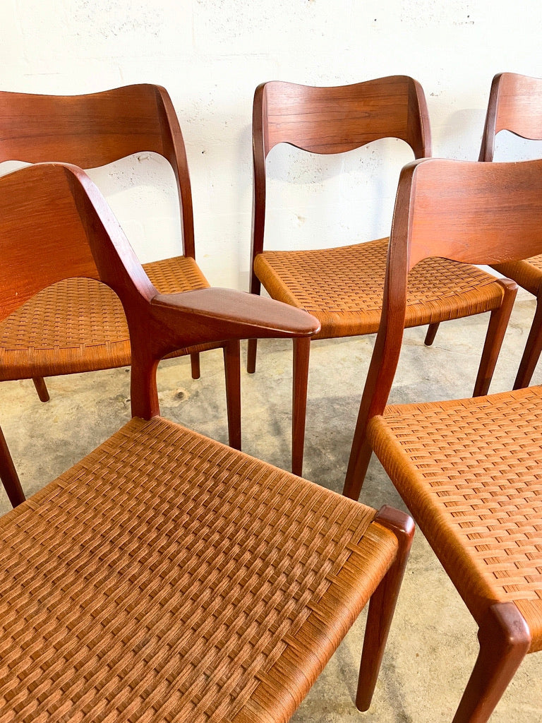 Danish Mid Century Teak Niels Moller Model 55 and Model 71 Dining Chairs
