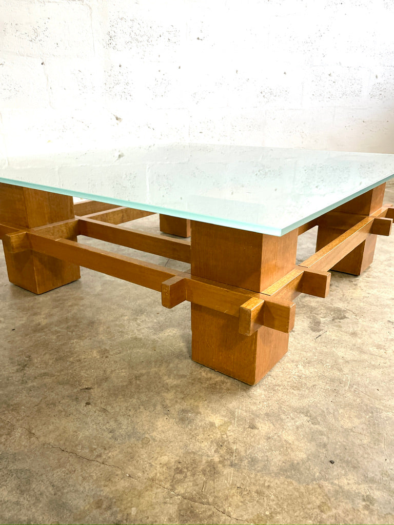 Mid Century Modern Italian Glass Top Coffee Table