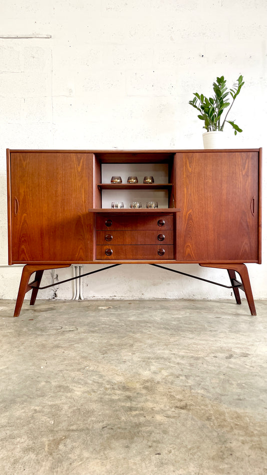 Danish Mid Century Modern Tall Credenza or Sideboard with Bar