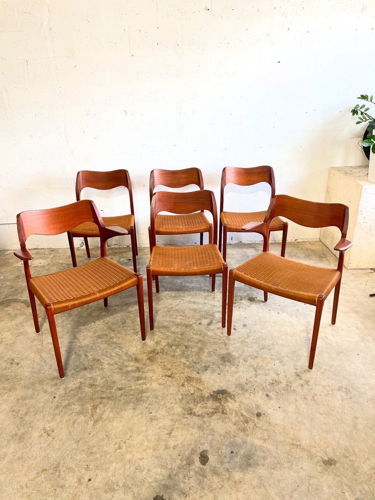 Danish Mid Century Teak Niels Moller Model 55 and Model 71 Dining Chairs