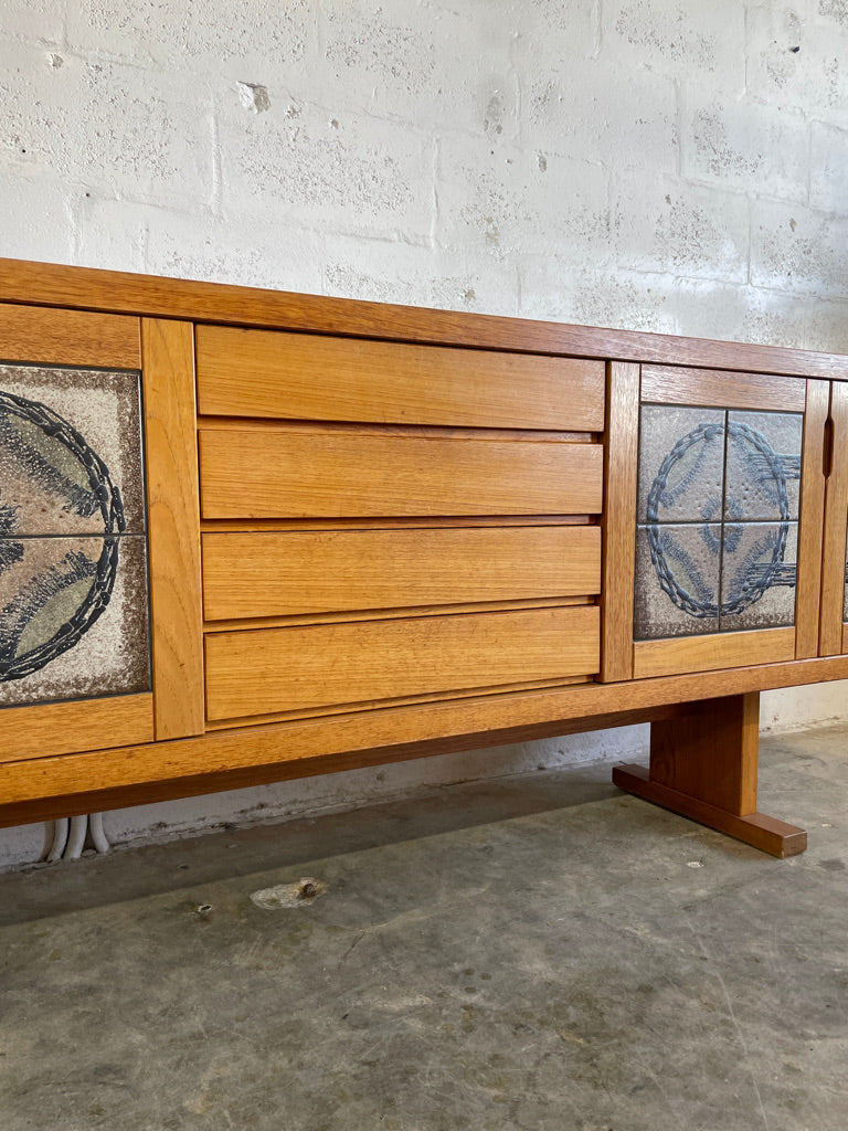 Danish Mid Century Modern Tile Credenza Console Poul Poulsen for Gangso Mobler