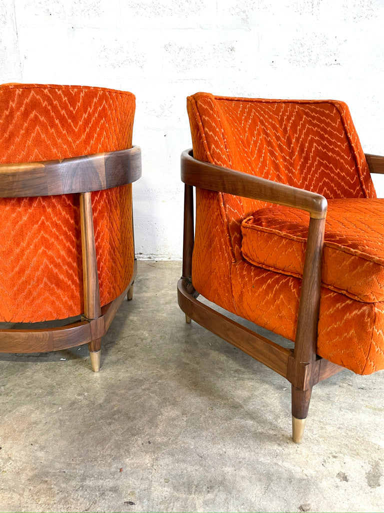 Pair Mid Century Modern Walnut Lounge Chairs