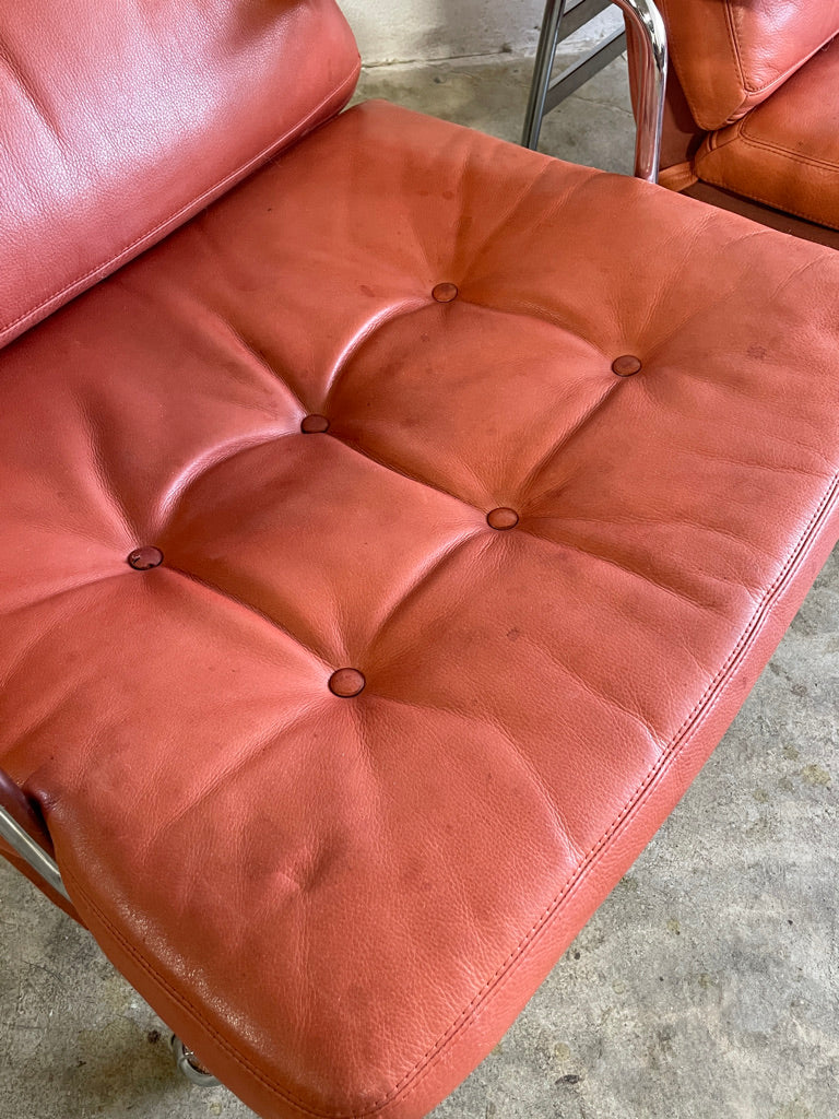 Pair Mid Century Modern "Karin" Chairs by Bruno Mathsson Chrome and Leather