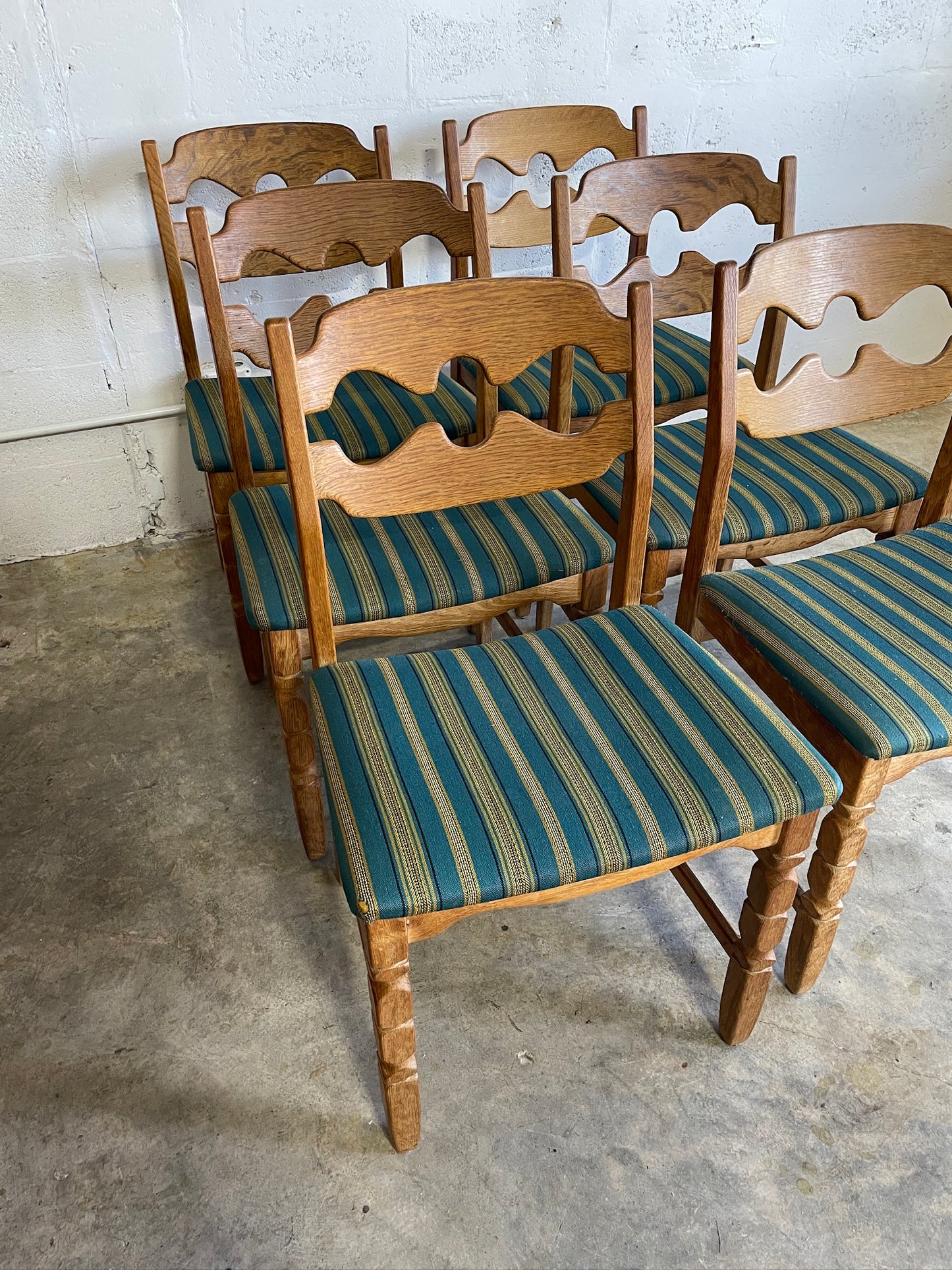 Henning Kjaernulf Oak Razorbacks Dining Chairs Primitive Brutalist Oak