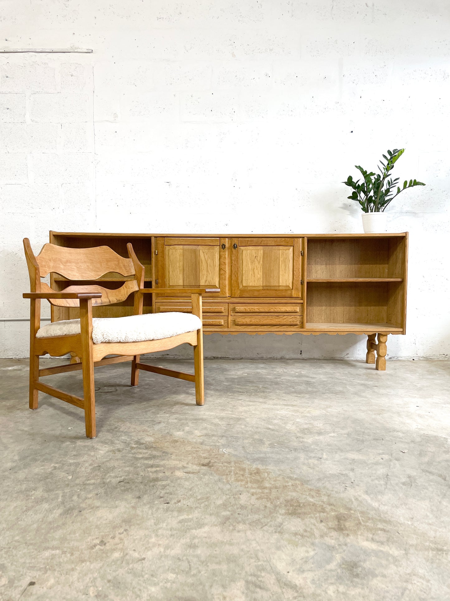 Danish Brutalist Oak Console or Credenza Henning Kjaernulf Attrib