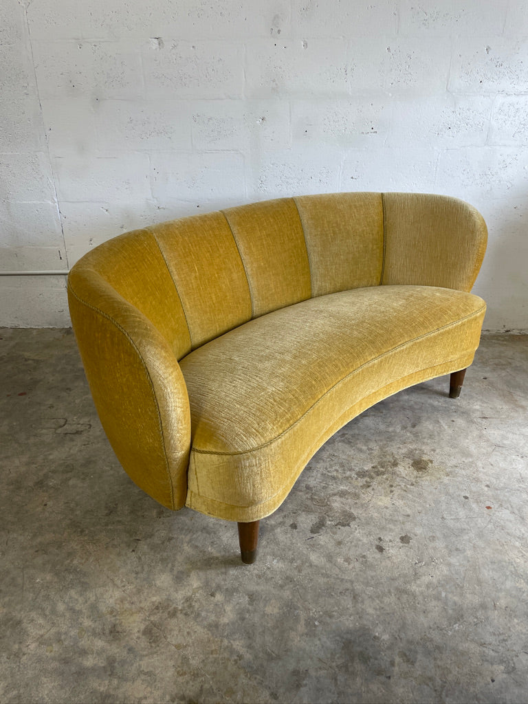 Vintage Danish Modern Curved Banana Loveseat Sofa