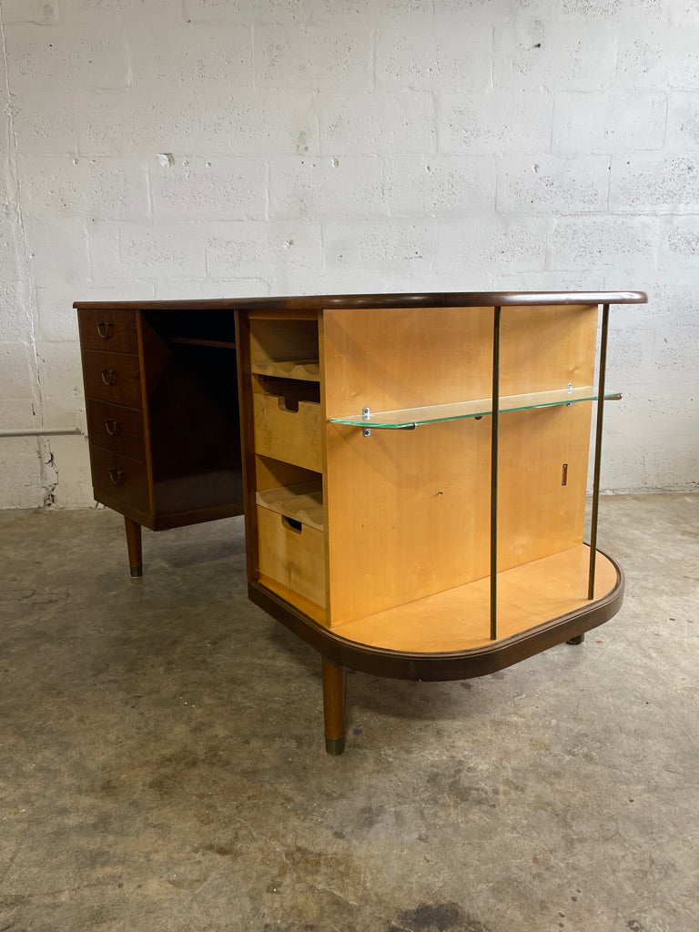 Danish Mid Century Modern Tambour Door Desk with Side Bar