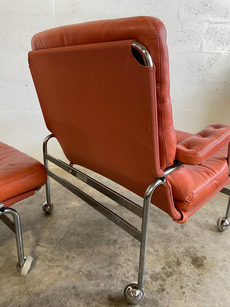 Pair Mid Century Modern "Karin" Chairs by Bruno Mathsson Chrome and Leather