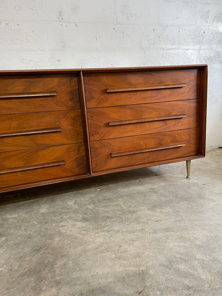 Robsjohn-Gibbings for Widdicomb Walnut Dresser with Brass Legs