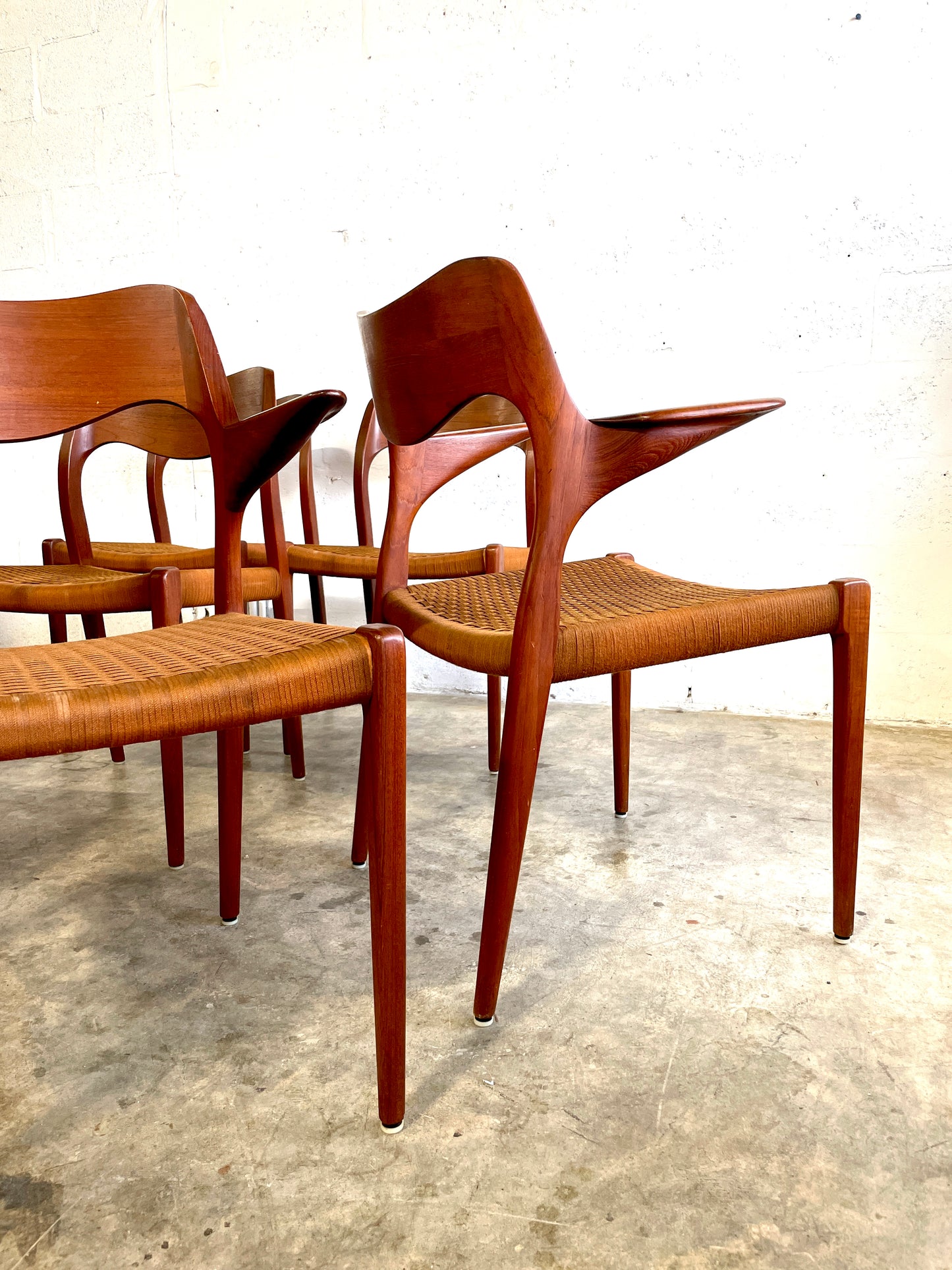 Danish Mid Century Teak Niels Moller Model 55 and Model 71 Dining Chairs