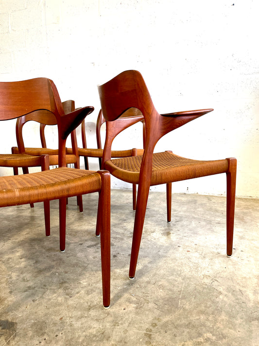 Danish Mid Century Teak Niels Moller Model 55 and Model 71 Dining Chairs
