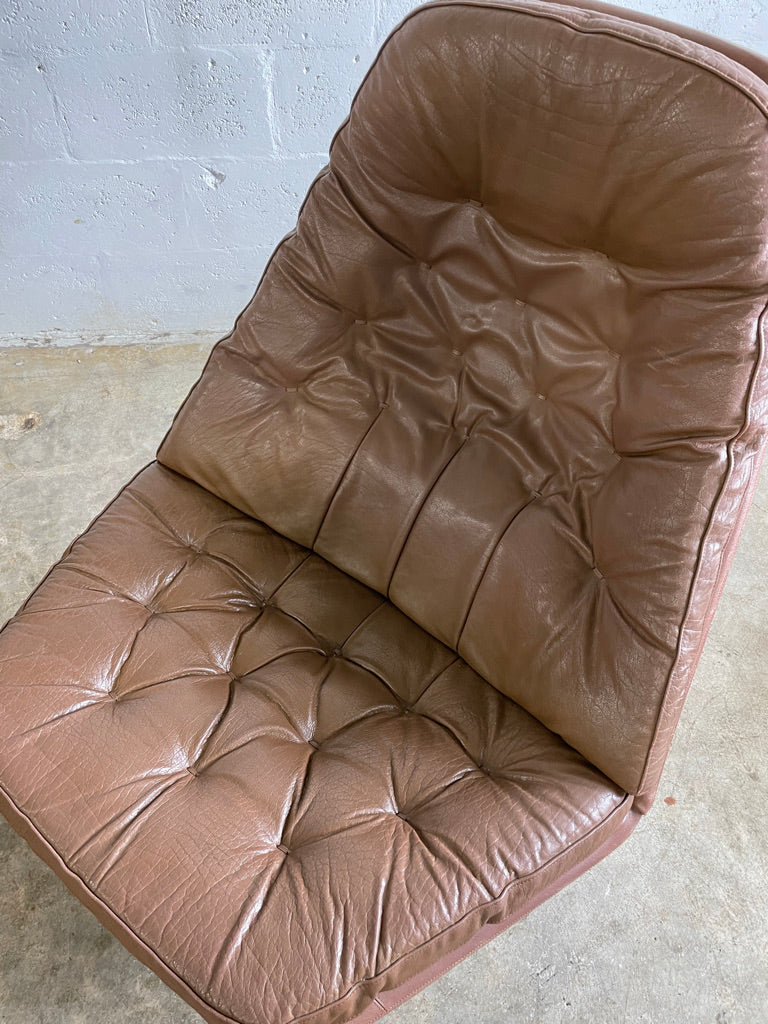 Madsen & Schubell MS68 Leather Danish Swivel Recliner Lounge Chair and Ottoman