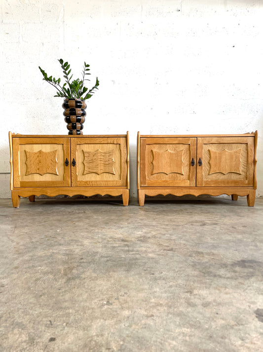 Henning Kjaernulf Oak Brutalist Danish Side Tables or Nightstands