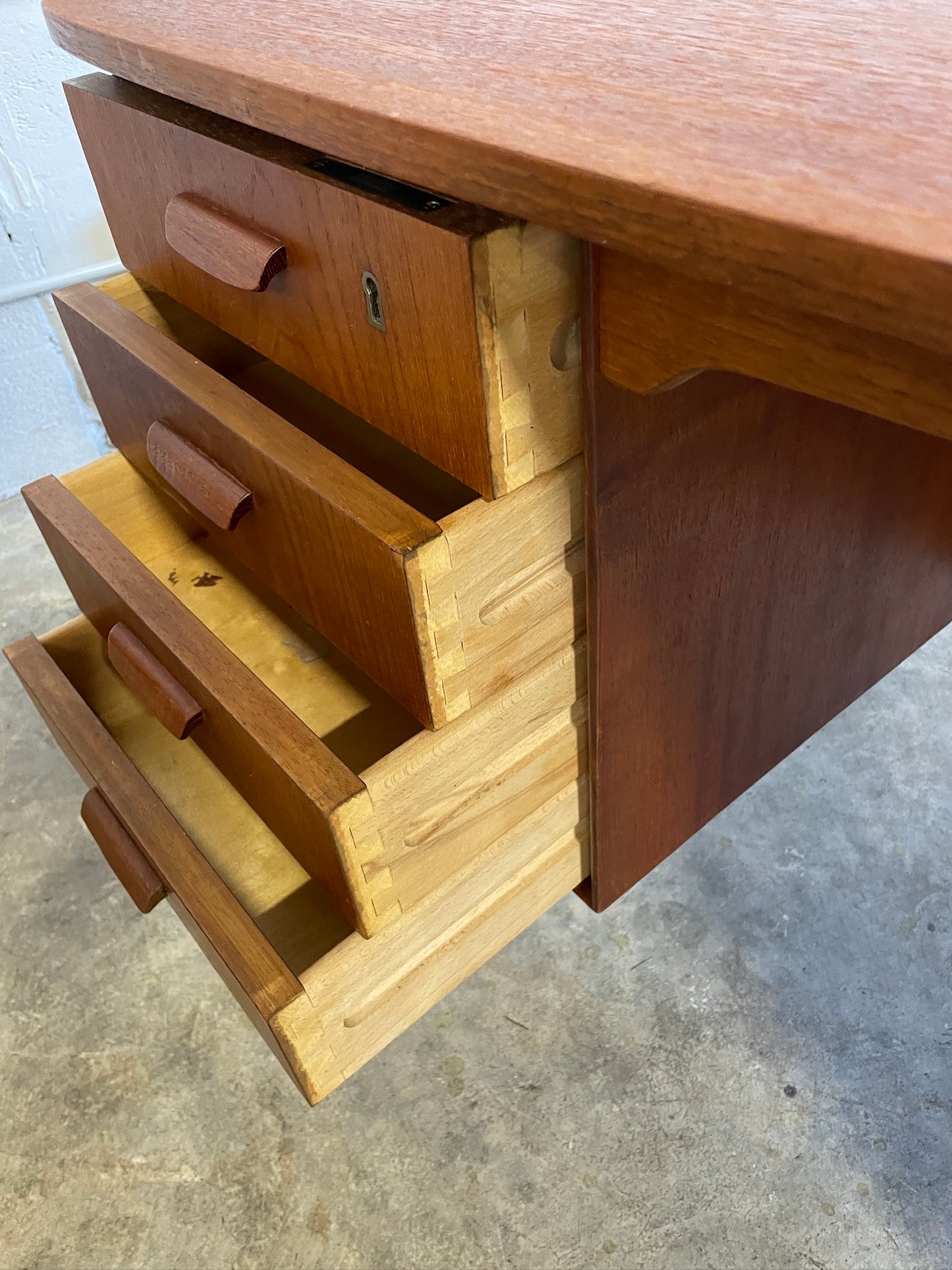 Danish Mid Century Modern Bullet Shape Teak Desk by HP Hansen