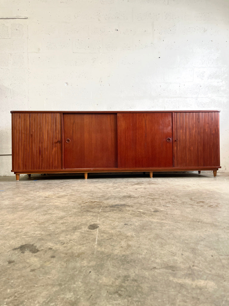Danish Modern Console or Credenza with Tambour Doors