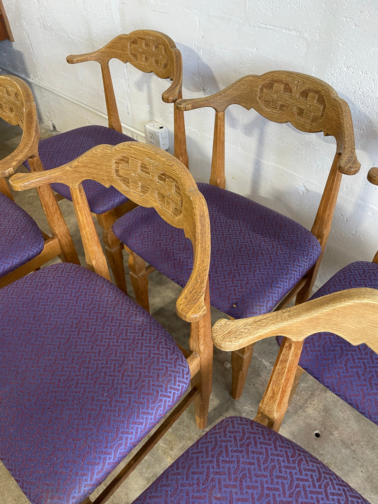 Henning Kjaernulf Oak Dining Chairs Primitive Brutalist Oak