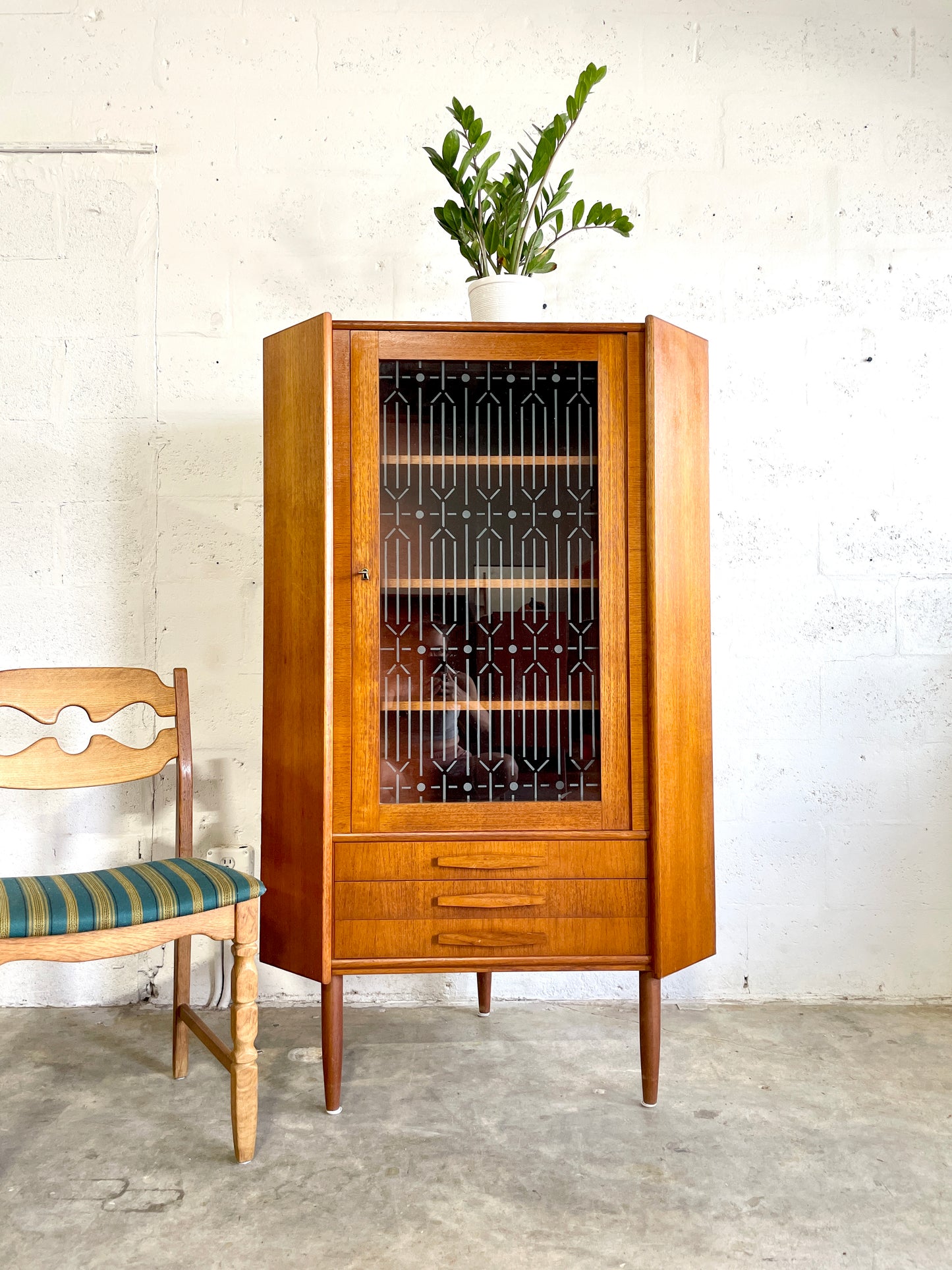 Danish Modern Glass Corner Cabinet or Bar