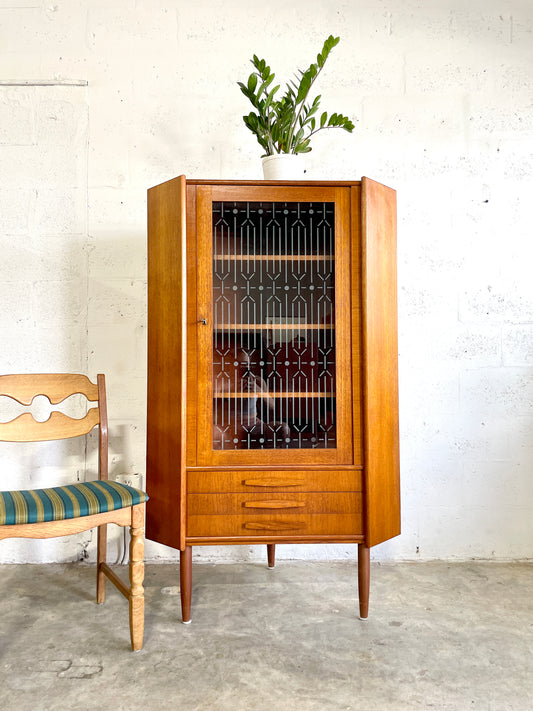 Danish Modern Glass Corner Cabinet or Bar