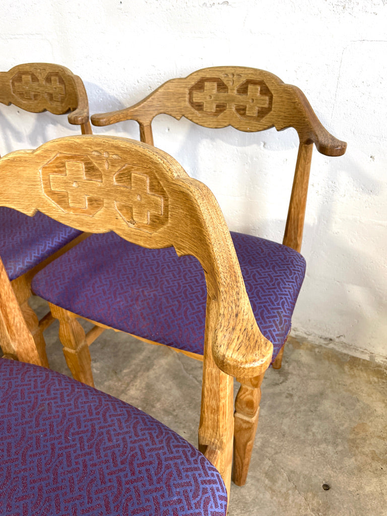 Henning Kjaernulf Oak Dining Chairs Primitive Brutalist Oak