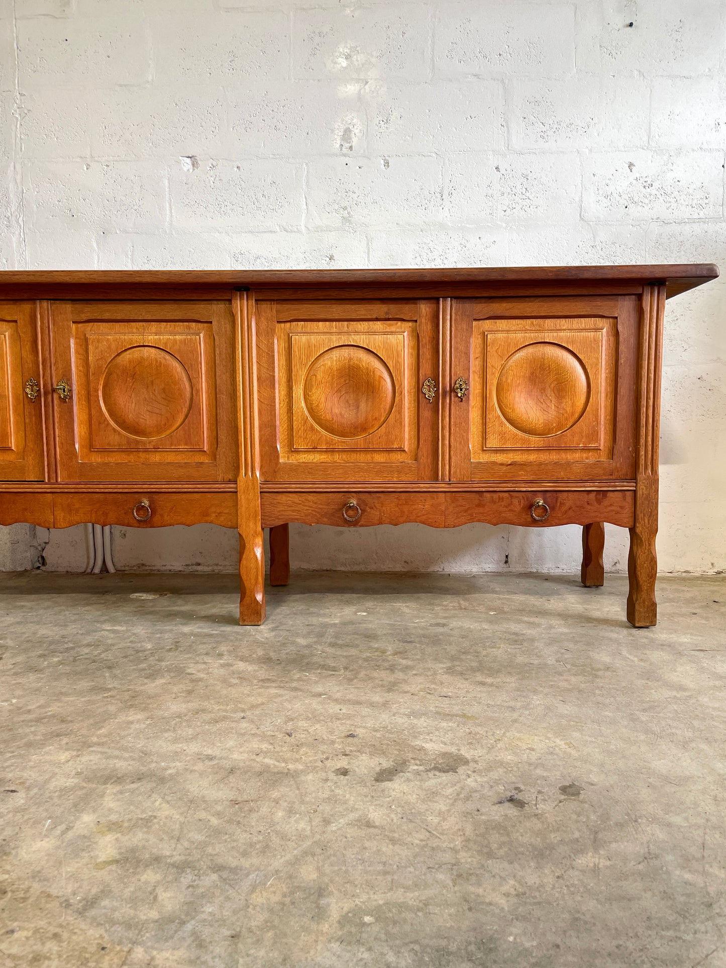 Danish Brutalist Oak Console or Credenza Henning Kjaernulf Attrib