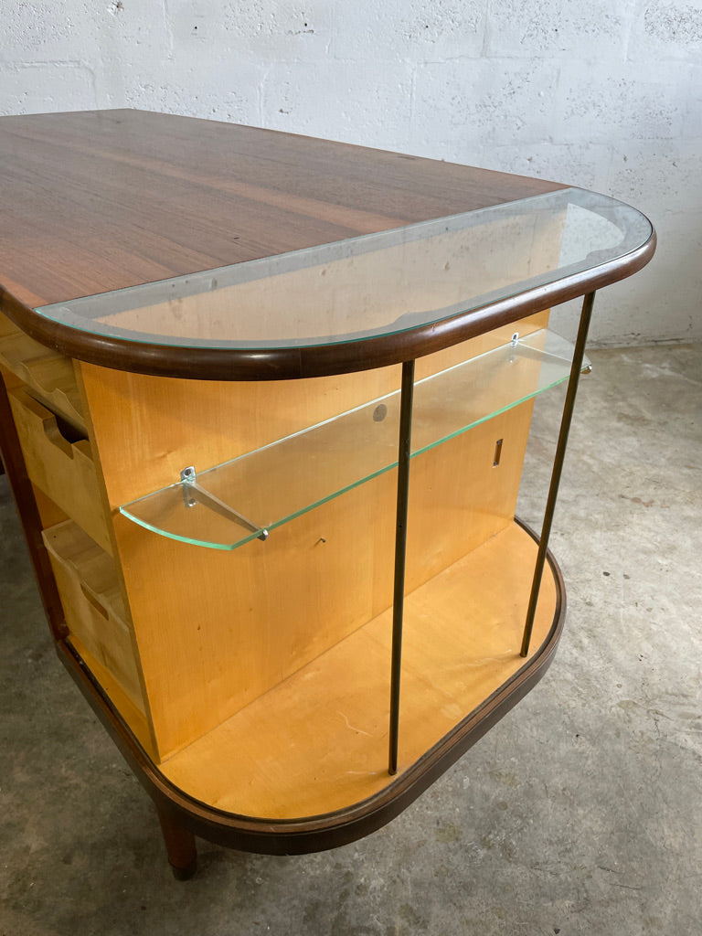 Danish Mid Century Modern Tambour Door Desk with Side Bar