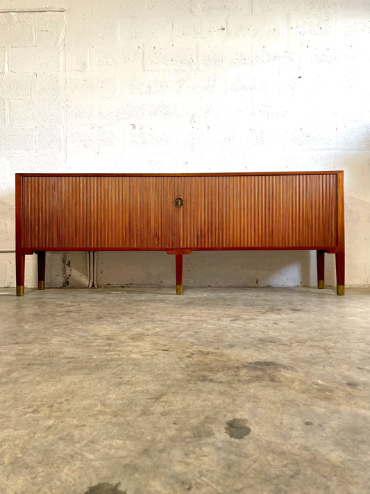 Mid Century Danish Modern Console or Bar Tambour Door