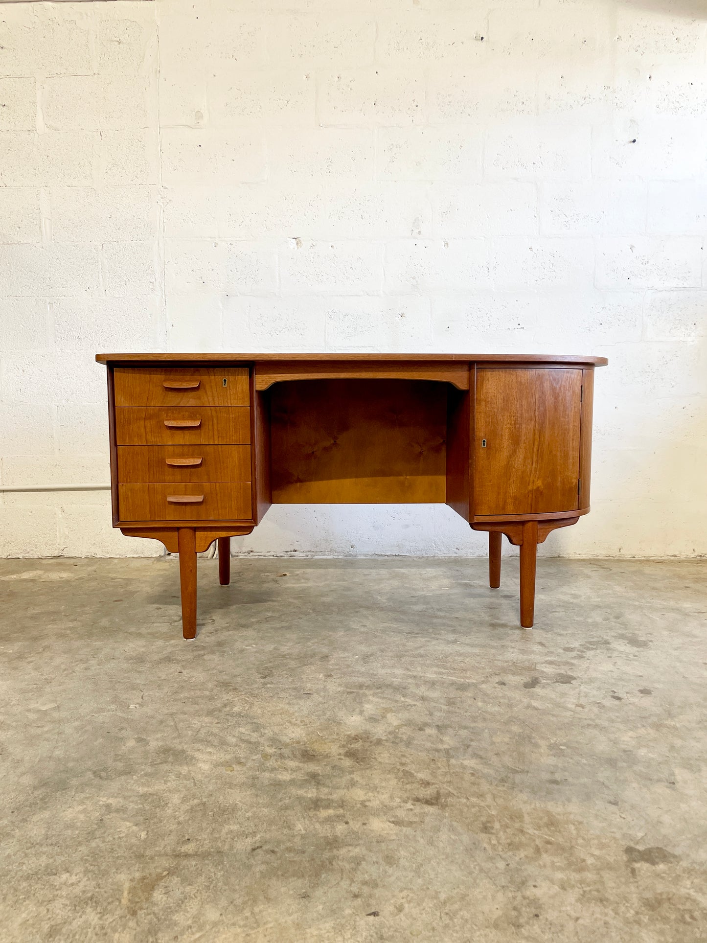 Danish Mid Century Modern Bullet Shape Teak Desk by HP Hansen