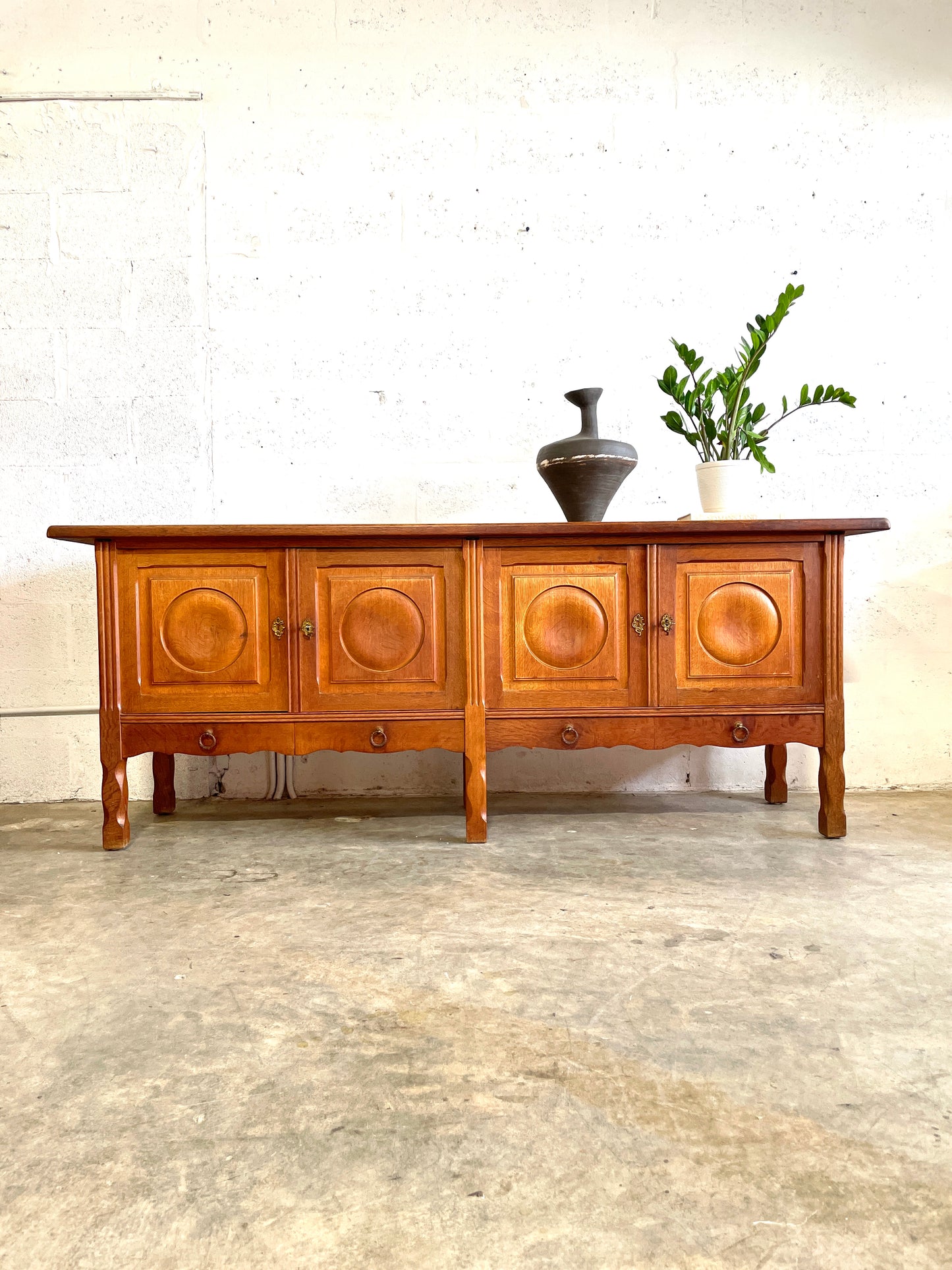 Danish Brutalist Oak Console or Credenza Henning Kjaernulf Attrib