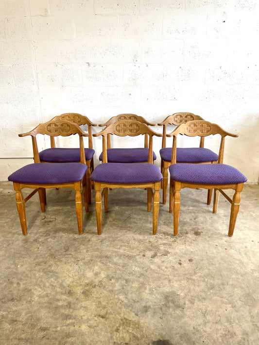 Henning Kjaernulf Oak Dining Chairs Primitive Brutalist Oak