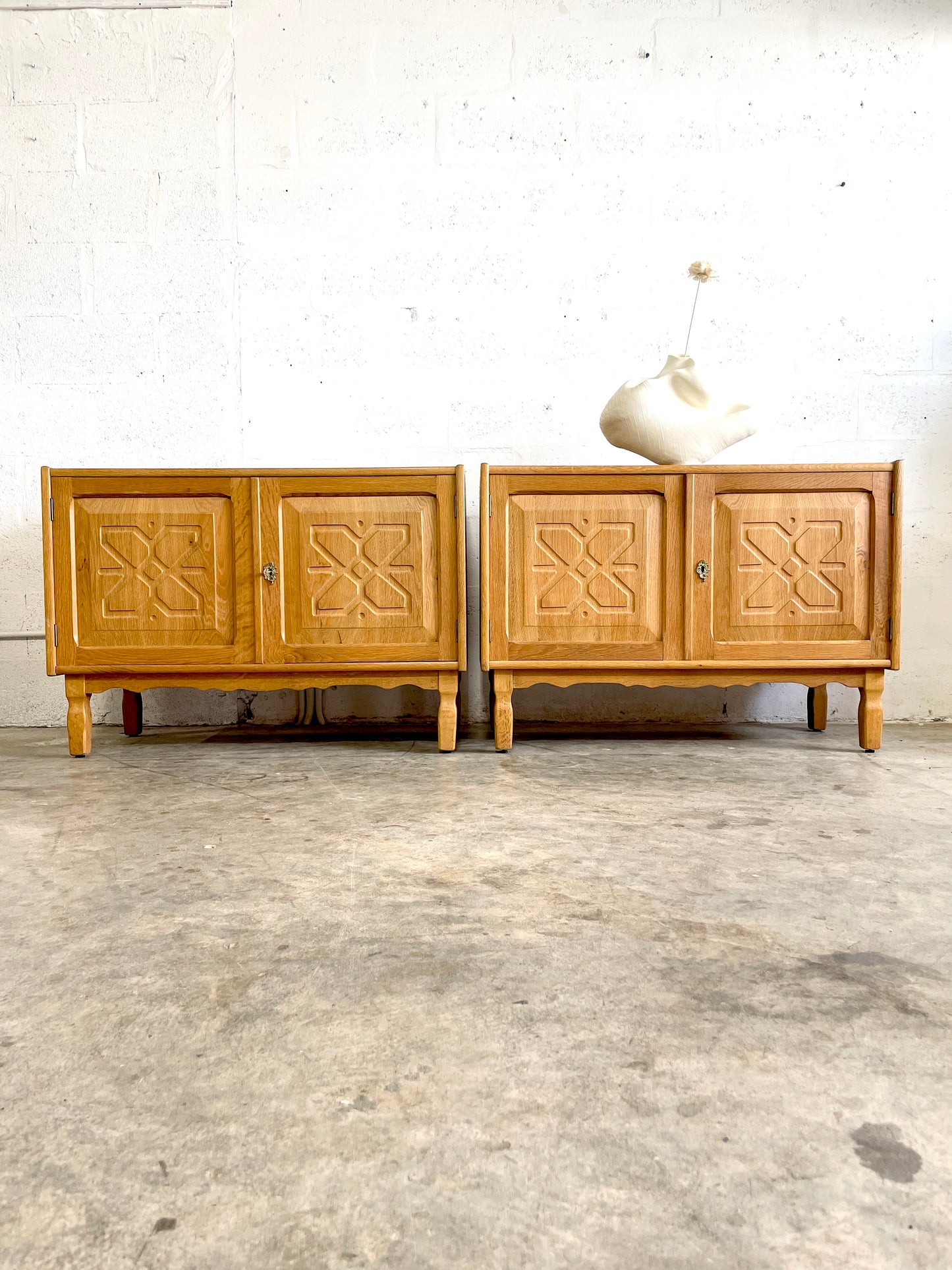Henning Kjaernulf Oak Brutalist Danish Side Tables or Nightstands