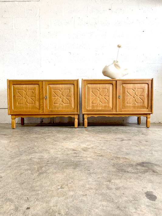 Henning Kjaernulf Oak Brutalist Danish Side Tables or Nightstands