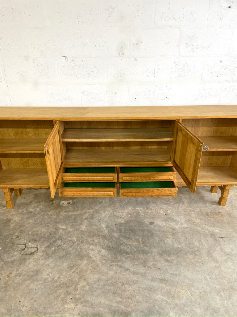 Danish Brutalist Oak Console or Credenza Henning Kjaernulf Attrib