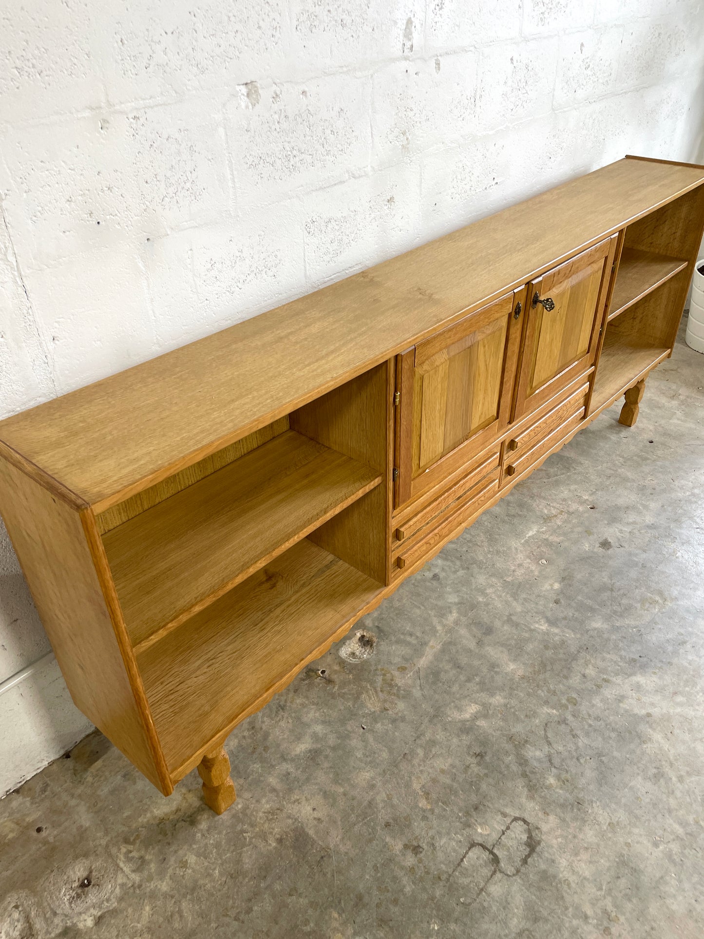 Danish Brutalist Oak Console or Credenza Henning Kjaernulf Attrib