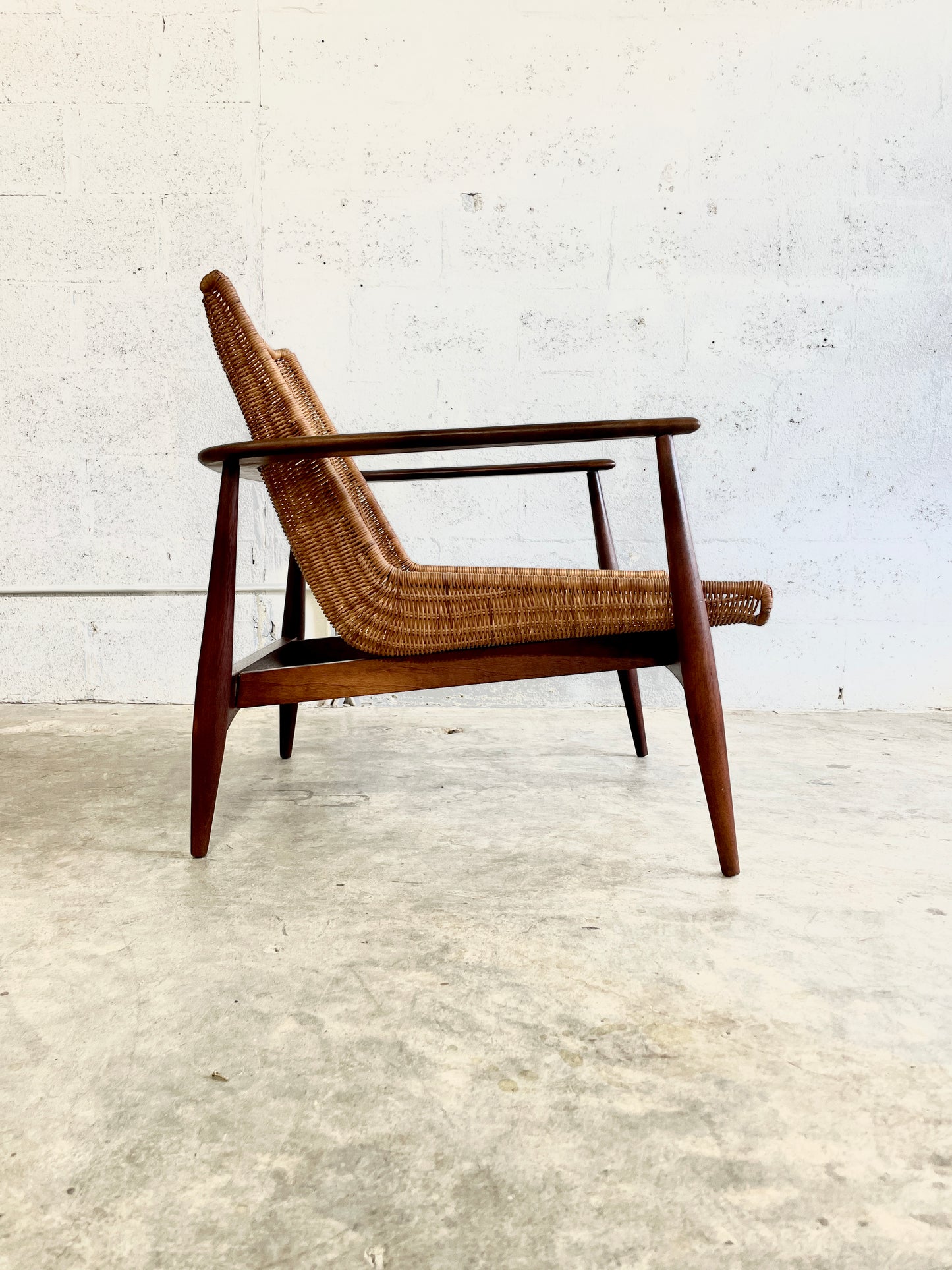 Lawrence Peabody Mid Century Modern Cane Lounge Chair