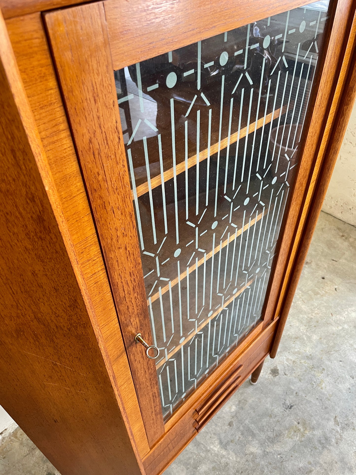 Danish Modern Glass Corner Cabinet or Bar