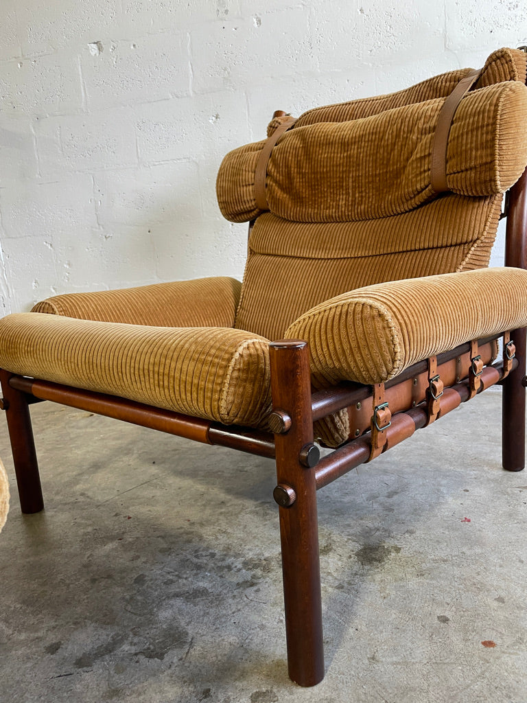 Pair Scandinavian "Inca" Lounge Chairs with Ottoman Arne Norell