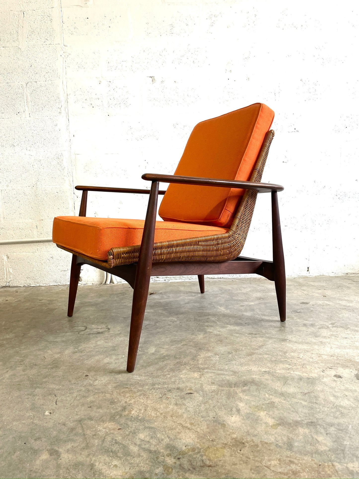 Lawrence Peabody Mid Century Modern Cane Lounge Chair