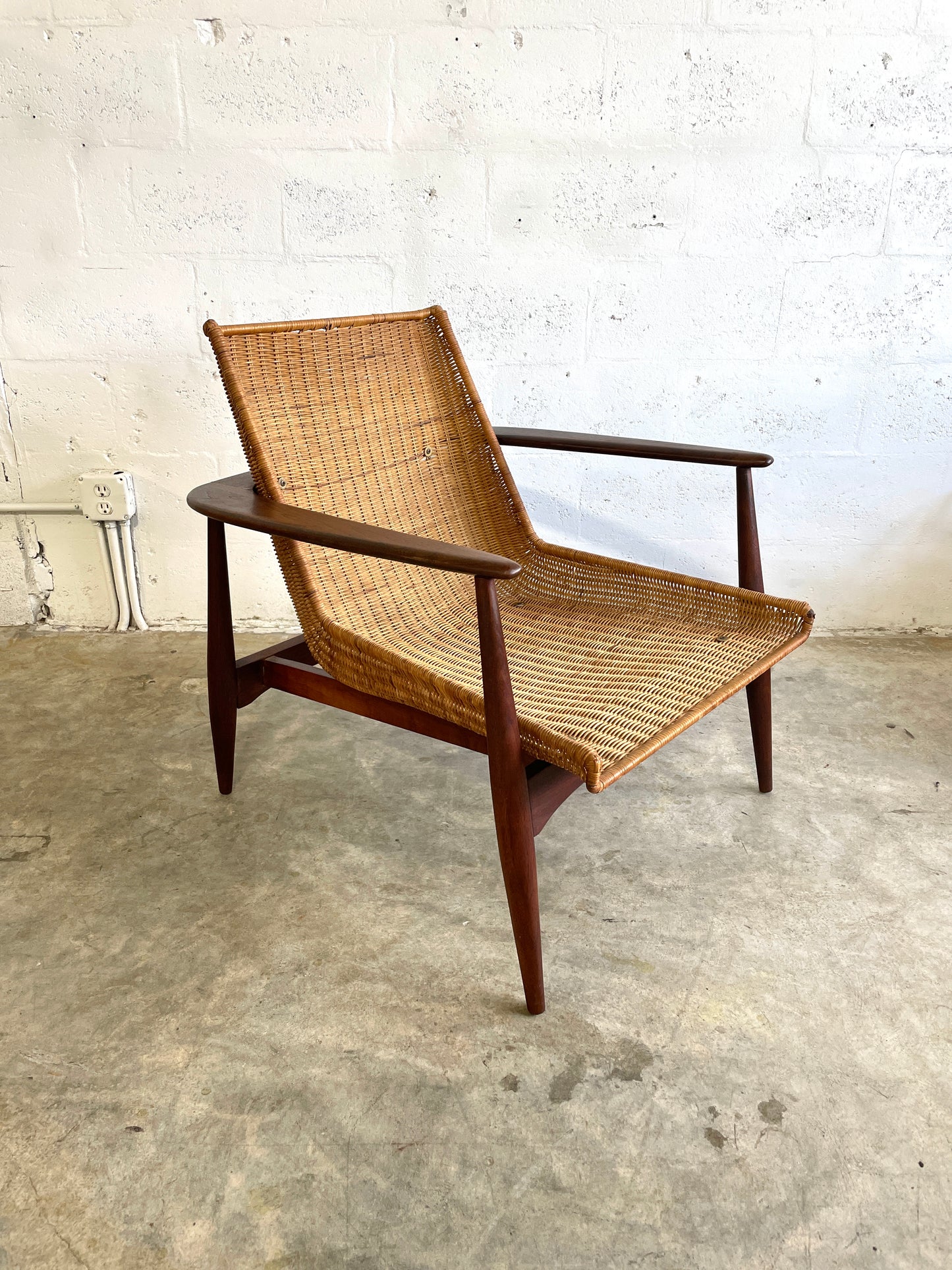 Lawrence Peabody Mid Century Modern Cane Lounge Chair